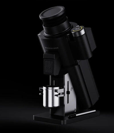 Wendougee MILO Play precision single-dose grinder displayed against a black background.